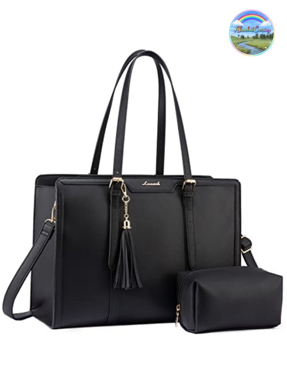 LOVEVOOK Laptop Tote Bag 17.3 Inch Lightweight PU Leather Briefcase with Clutch